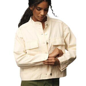 Anthropologie Dear John Collarless Utility Jacket Ivory Cotton Size Small, NWT